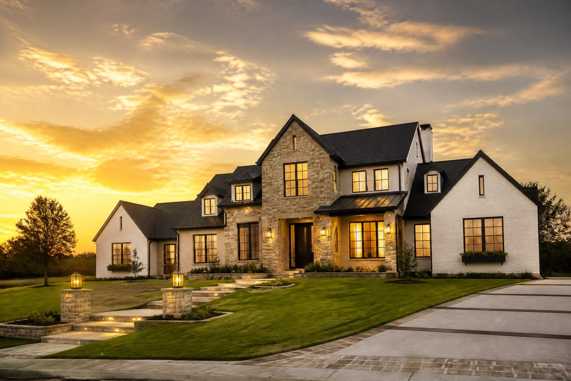 Luxury McKinney, Texas home at golden hour